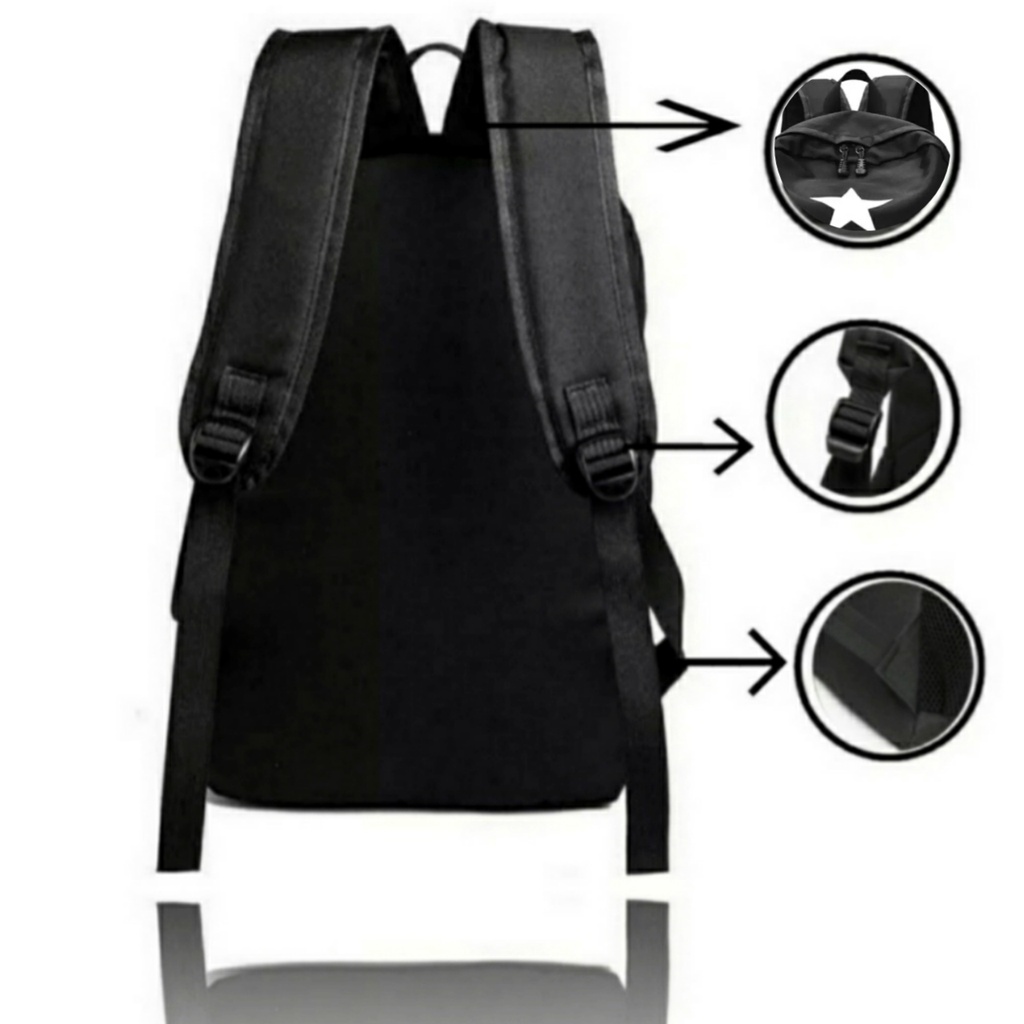 Tas Ransel Punggung Distro Casual Pria Wanita / Tas Ransel Laptop Original - FzA Black Star