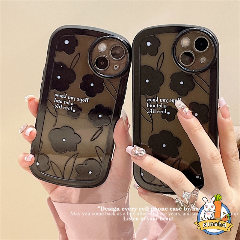 Soft Case Silikon Transparan Motif Bunga Hitam Untuk IPhone 13 12 11 Pro Max SE 2020 Xr X Xs Max 7 8 6 6s Plus