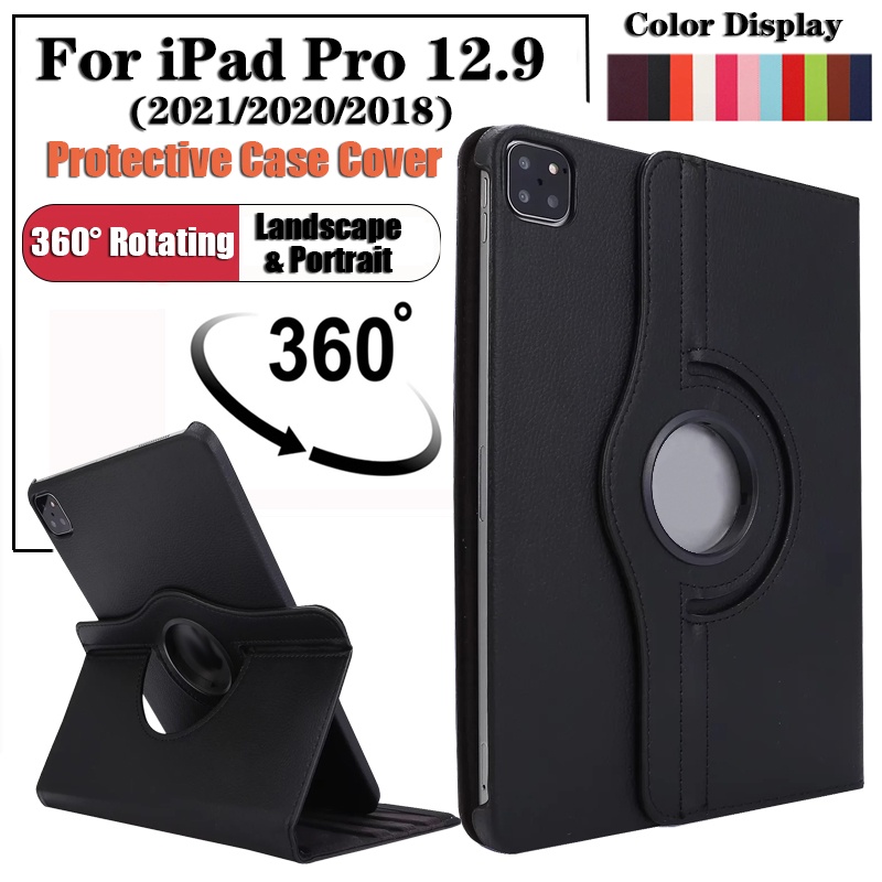 Casing Flip Tablet Untuk iPad Pro 12.9 (2021.2020.2018) iPad Pro 12.9-inch 5th 4th 3rd generation Fashion360° Rotating Stand Leather Case Penutup Pelindung Shockproof