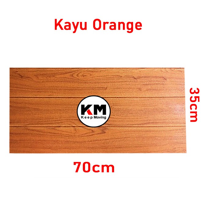 KM Wallpaper Foam 3D Motif Kayu Wallpaper Dinding 70cm X 70cm-Kayu Orange 70x35cm