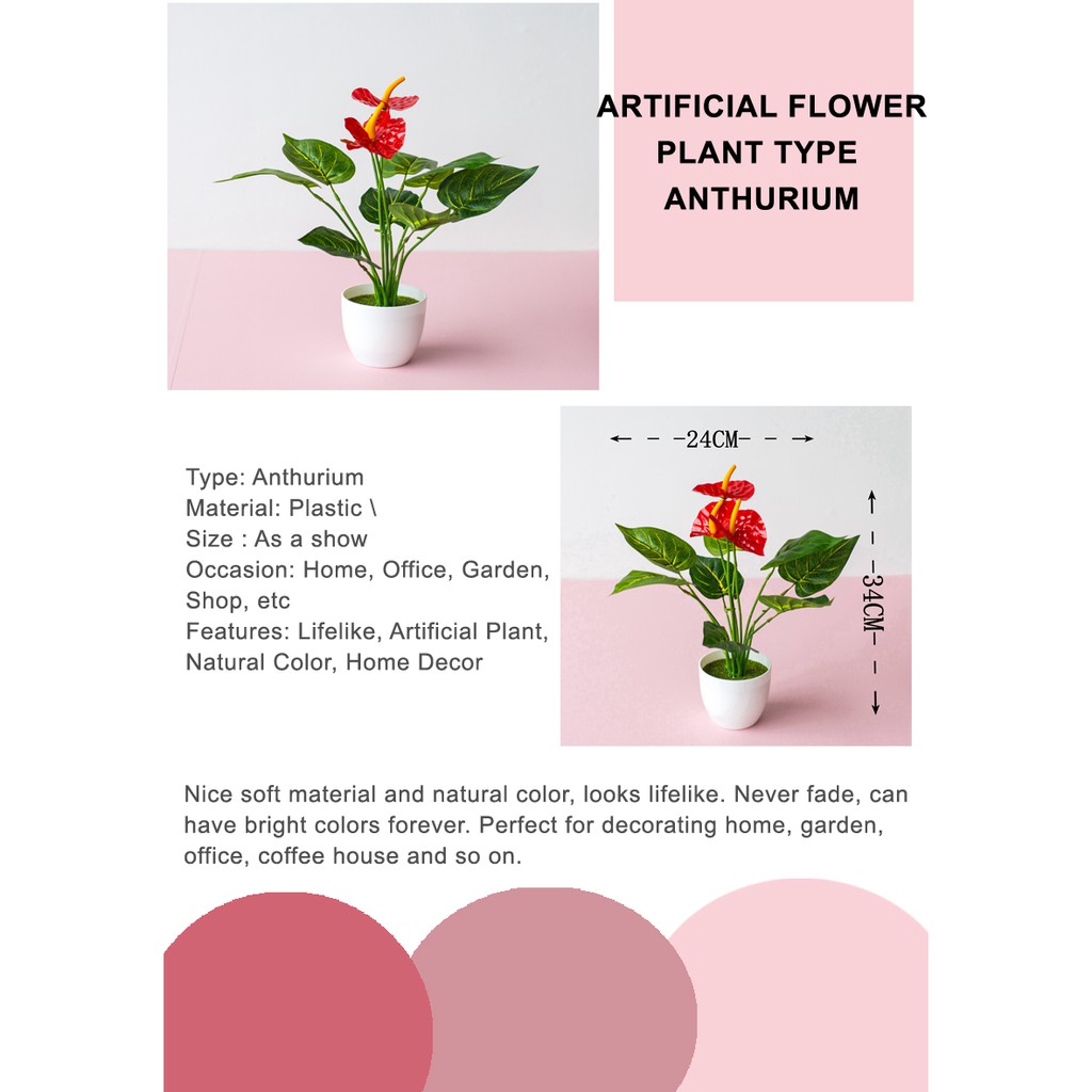 Rangkaian Bunga Plastik Minimalis Hiasan Bunga Artificial Flower Pot Bunga Type Color Anthurium-2