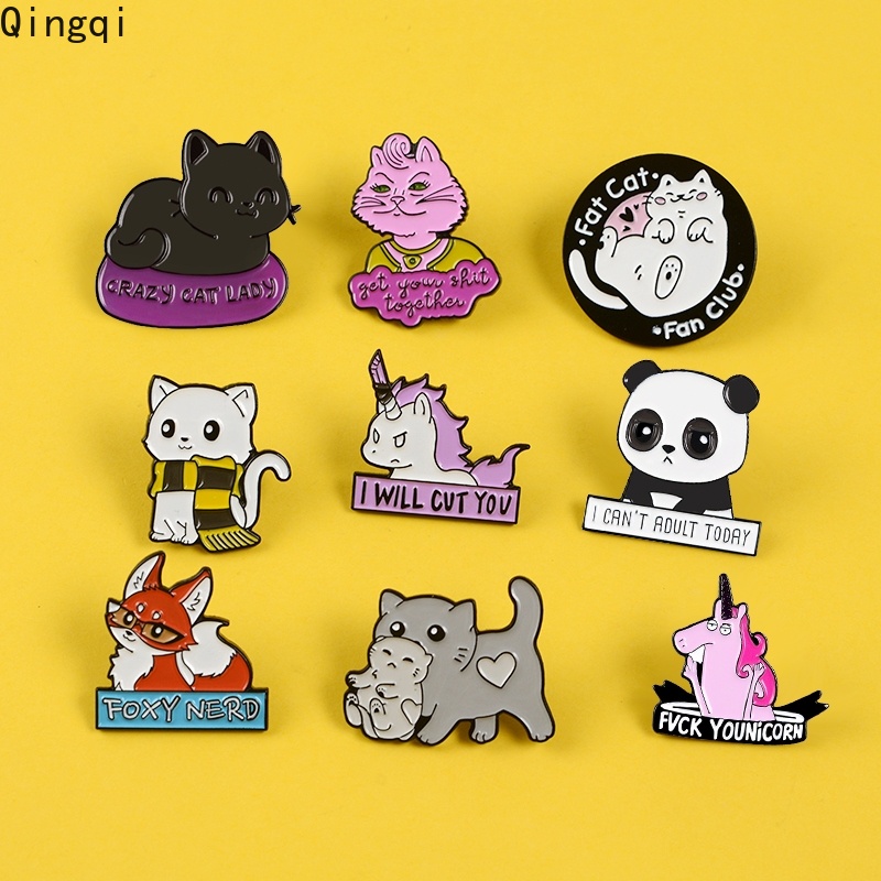 Bros Pin Enamel Desain Kartun Hewan Kucing Rubah Panda Unicorn Untuk Hadiah