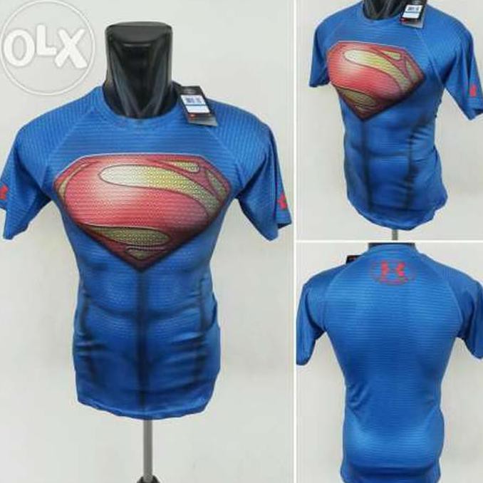 KAOS BAJU SUPERMAN SUPER HERO UNDERARMOUR GYM FITNES FITNESS LARI PRIA