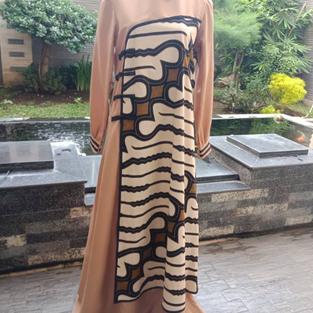 Gamis batik motif parang besar kombinasi katun toyobo