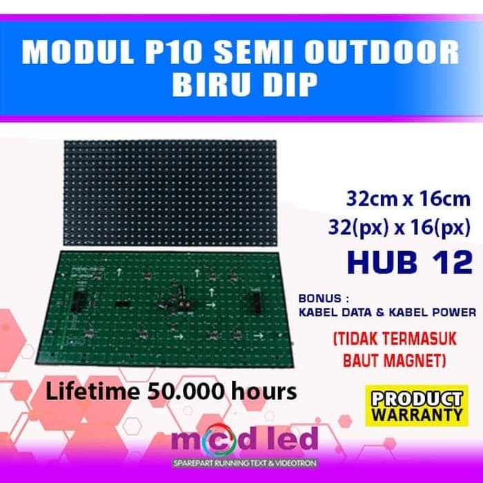 PANEL MODUL MODULE P10 BIRU DIP INDOOR SEMI OUTDOOR