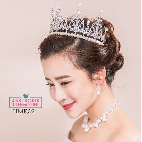 Aksesoris Royal Wedding Modern l Paket Crown Kalung Anting Pengantin- HMK021