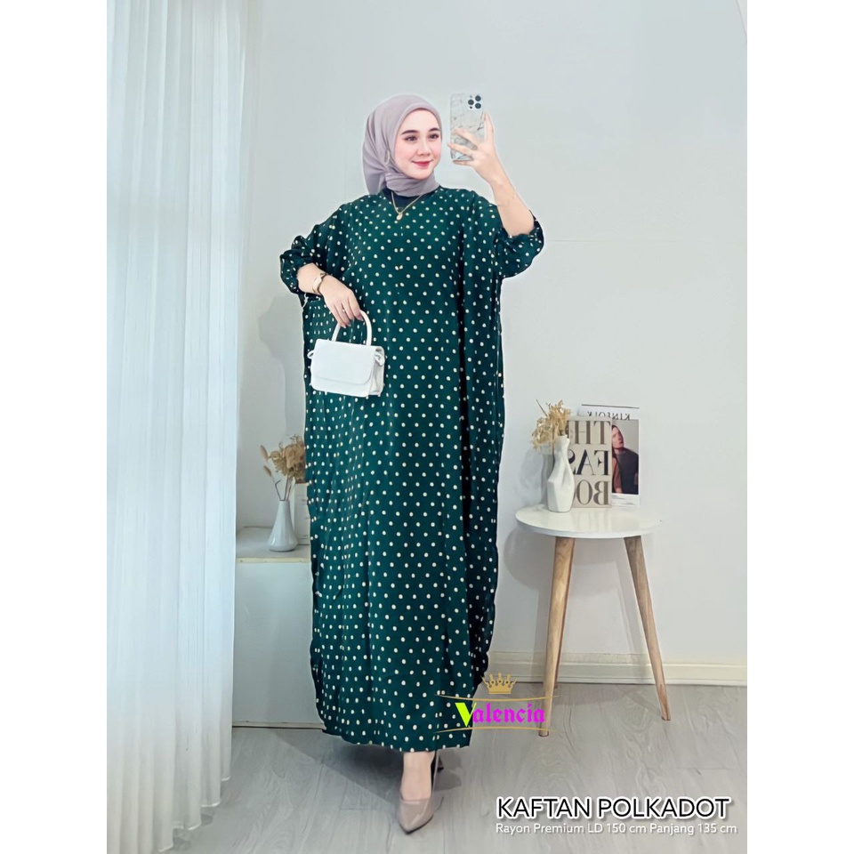 Polkadot Kaftan Wanita Rayon Batik Premium Gamis Jumbo Kekinian Dress Bigsize LD 150 cm