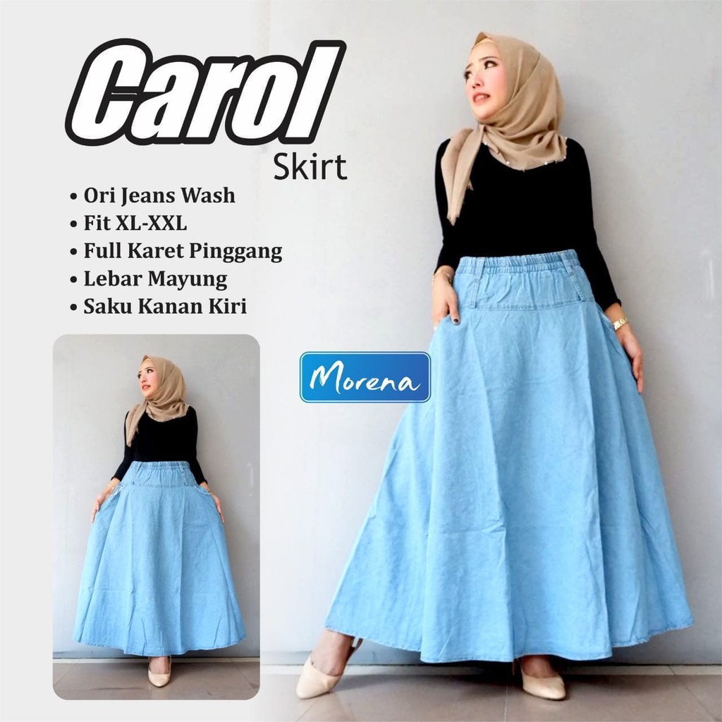 rok payung klok jumbo carol skirt jeans wash kekinian