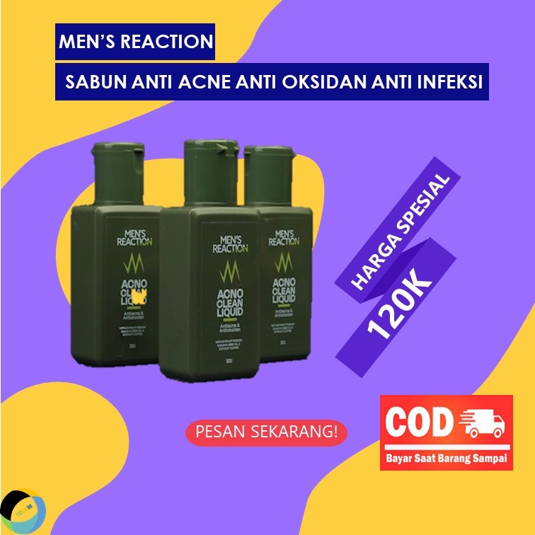 Mens Reaction Acno Clean Ori Sabun Cair Penghilang Jerawat Bopeng Bruntusan Pria