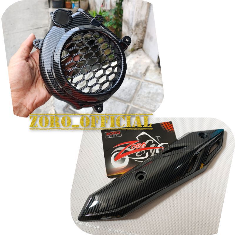 paket Carbon Tutup Kipas / Tutup Knalpot Beat New / Genio New 2020-2021 ZORO