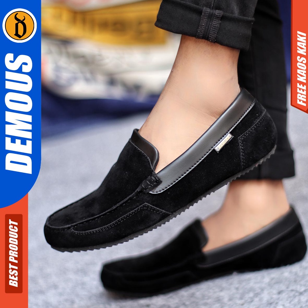 Demous Killian Sepatu Slip on Pria Santai Casual Formal Suede Kerja Hitam