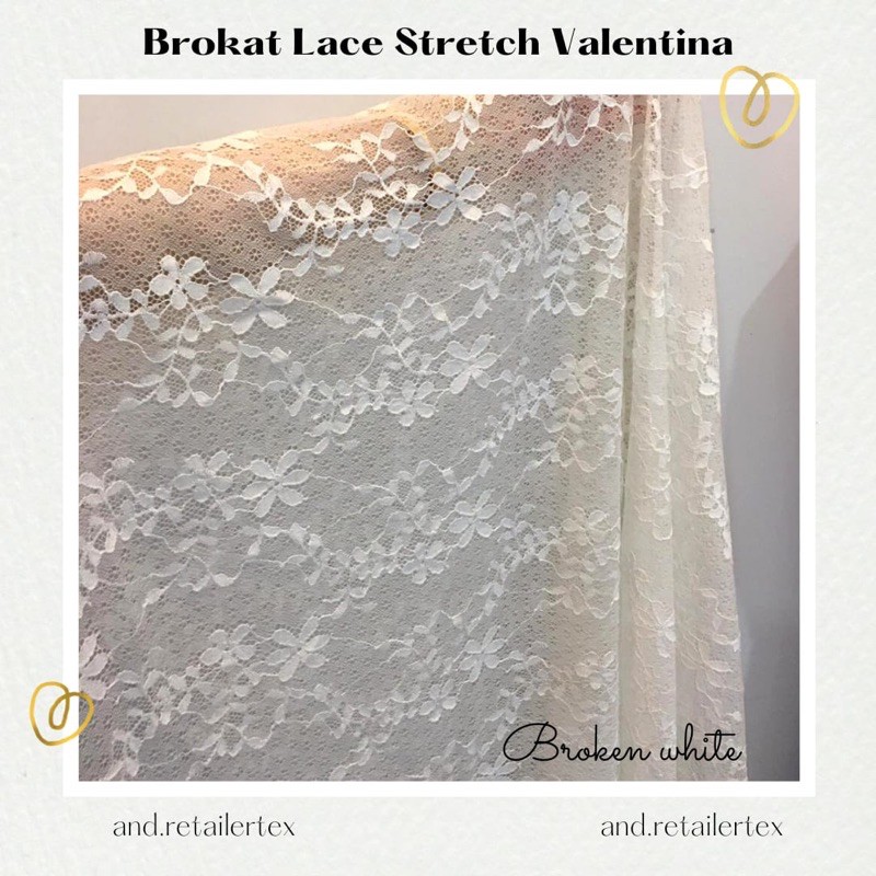 Kain Brokat Lace Valentina Stretch Warna Broken white Putih Tulang