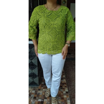 Atasan brokat viral import motif bunga cantik lengan terompet