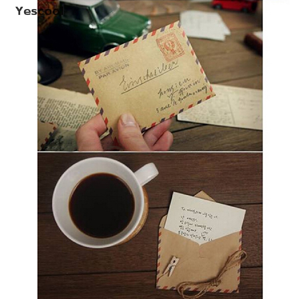 Yescool New 10 Sheets Mini Envelope Postcard Letter Stationary Storage Paper Vintage  .