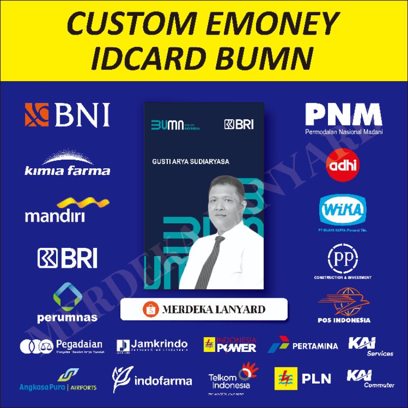 cetak id card e money emoney BUMN Terbaru custom name tag idcard doff mandiri pnm bni bri pos pegadaian kai kimia farma brizzi bni tapcash bca flazz emoney