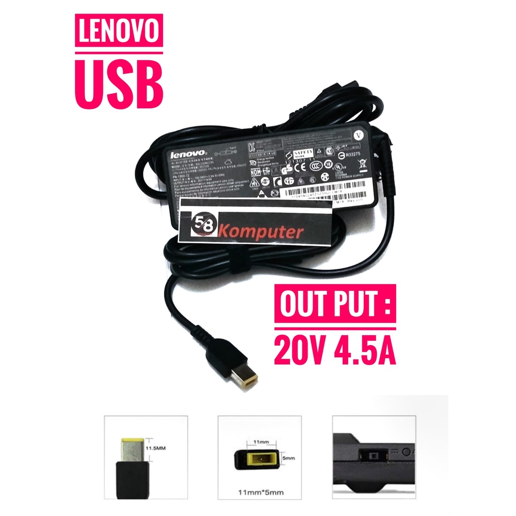 Adaptor Charger  Lenovo ThinkPad E440 E450 E550 E560 20V 4.5A 90W USB