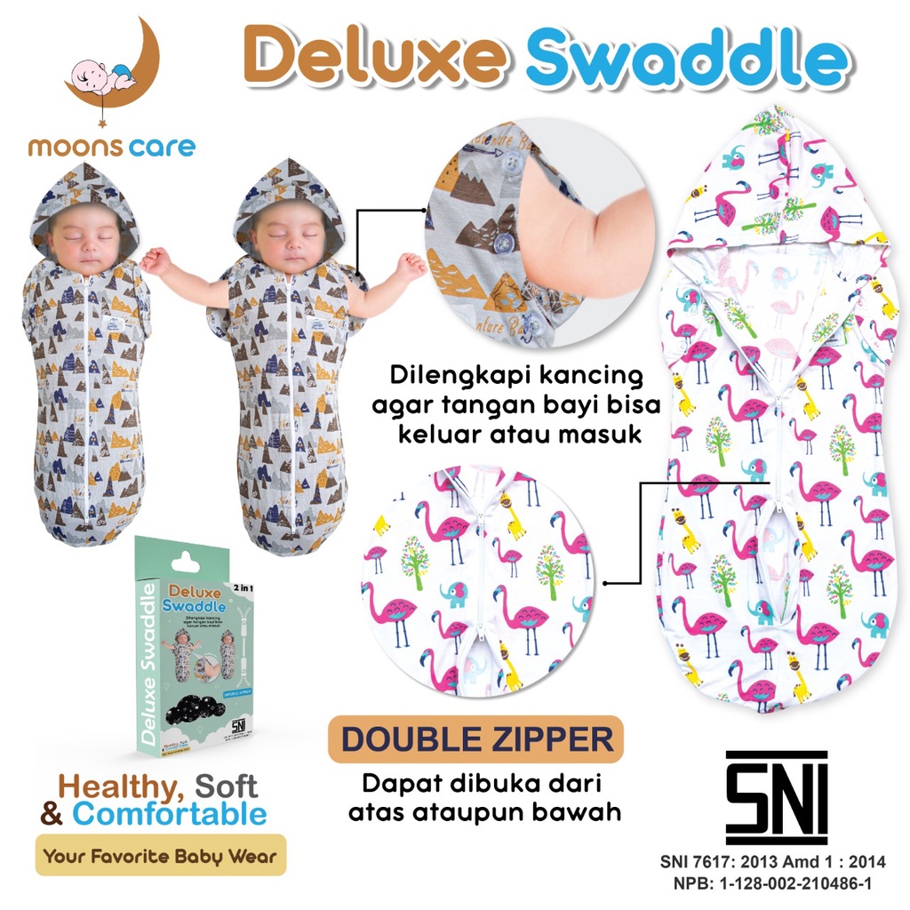 SNI Bedong Tangan MOTIF DITA Moonscare, Bedong instan dita motif 2in1 murah bedong bayi deluxe