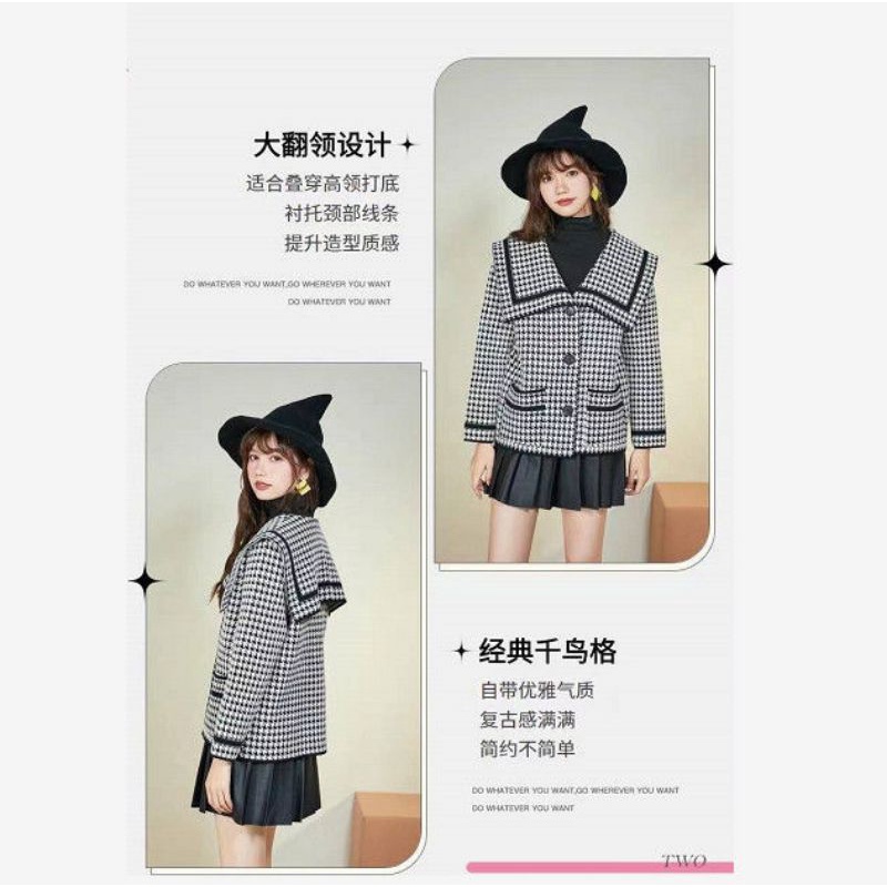 [MikanHiro Store] Blazer Motif Hitam Putih Blazer Tebal Blazer Wanita Import China