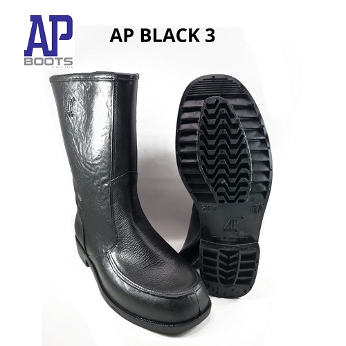 AP HITAM 3 BOOTS HITAM - AP 3 CORAK KULIT SEPATU BOOT PENDEK - AP III LEATHER UNISEX - AP BLACK 3 - FANZ STORE