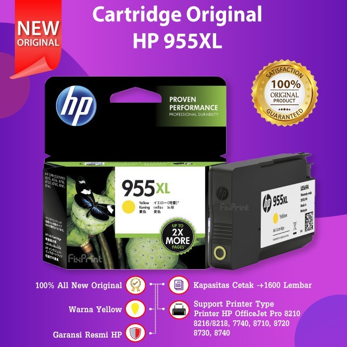 Cartridge Tinta HP 955XL 955 XL Black Cyan Magenta Yellow Original 7720 7730 7740 8210 8216 8710