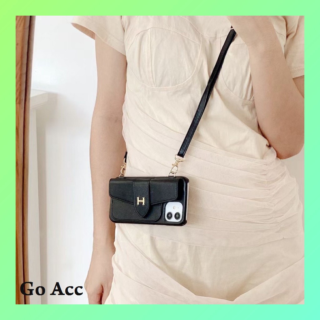 BARU Case Tas Orange Jeruk kekinian Iphone X Xs Xr Max 11 12 13 Pro Max Black hitam tali sepinggang bahu FH37