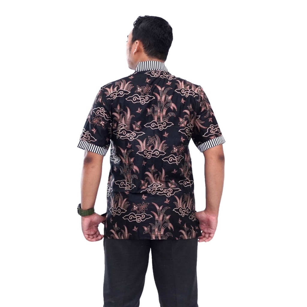 Couple Batik Atasan Wanita Modern Motif Bambu Hitam By Batik Dua Putri Collection