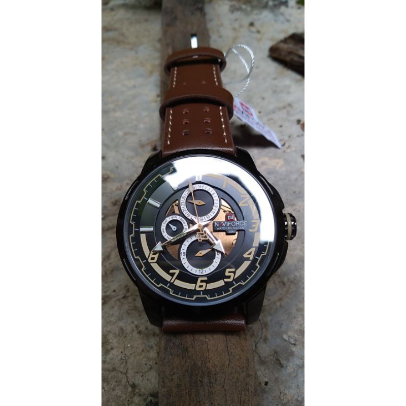 jam tangan pria naviforce nf9142 leather original