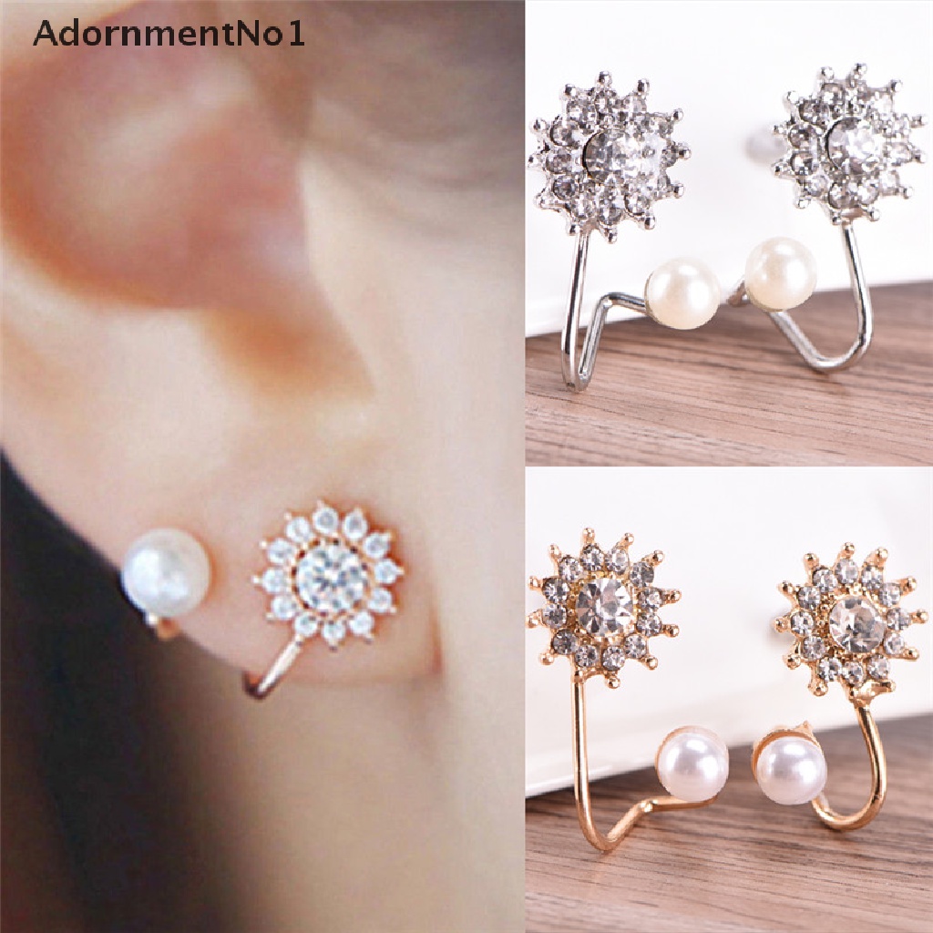 (AdornmentNo1) 1 Pasang Anting Tusuk Mutiara + Berlian Imitasi Untuk Wanita