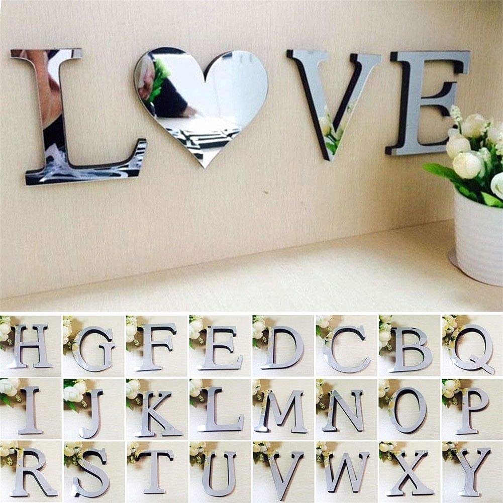 DIY Stiker Dinding Model Cermin Bahan Akrilik Mudah Dilepas Gambar 26 Huruf 3D untuk Dekorasi Rumah