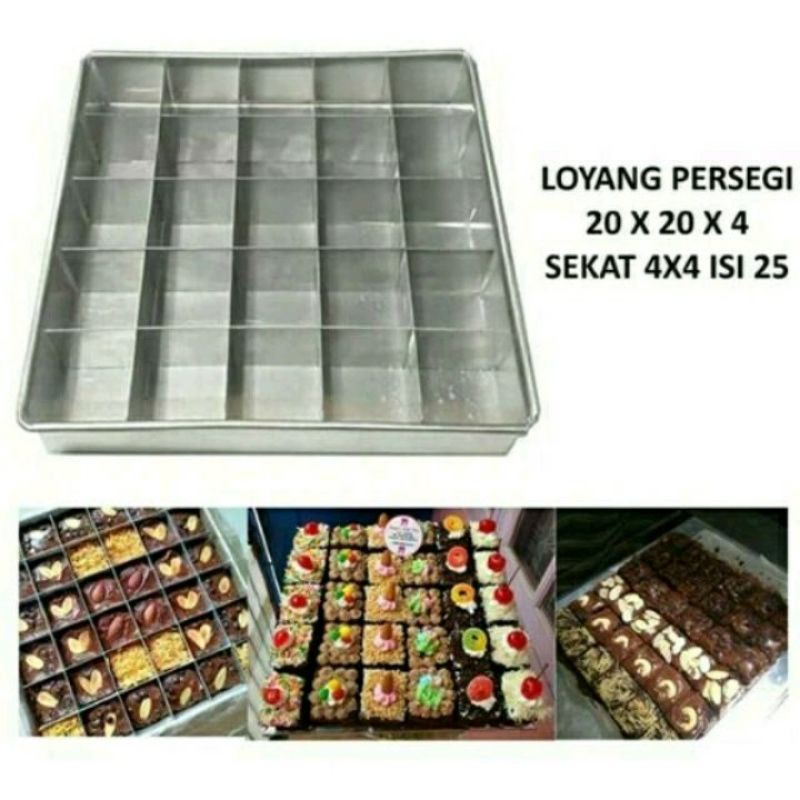 Loyang Brownis Sekat 20x20 alumunium anti lengket bisa bongkar pasang