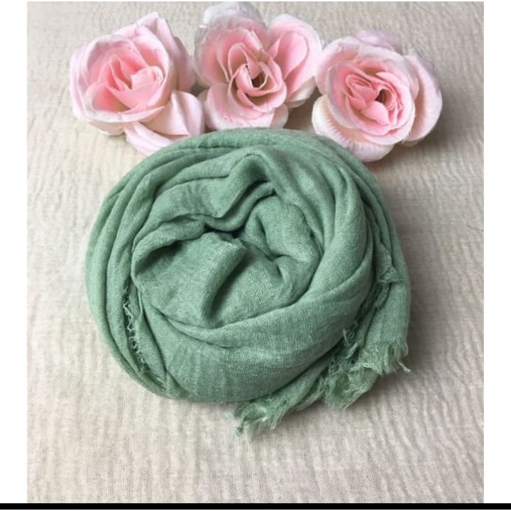 pashmina kusut polos / hijab pashmina crinkle premium-green tea