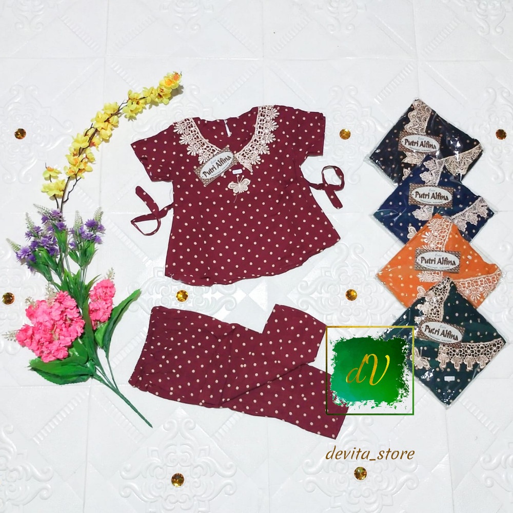 Setelan baju celana anak perempuan / baju anak perempuan / Setcel anak perempuan motif Polkadot Baha