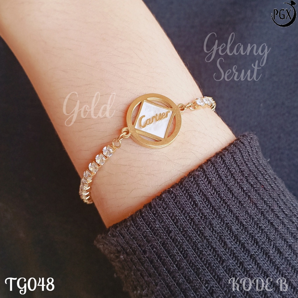 PGX Gelang Serut Titanium Wanita Perhiasan Anti Karat Aksesoris Fashion - TG048