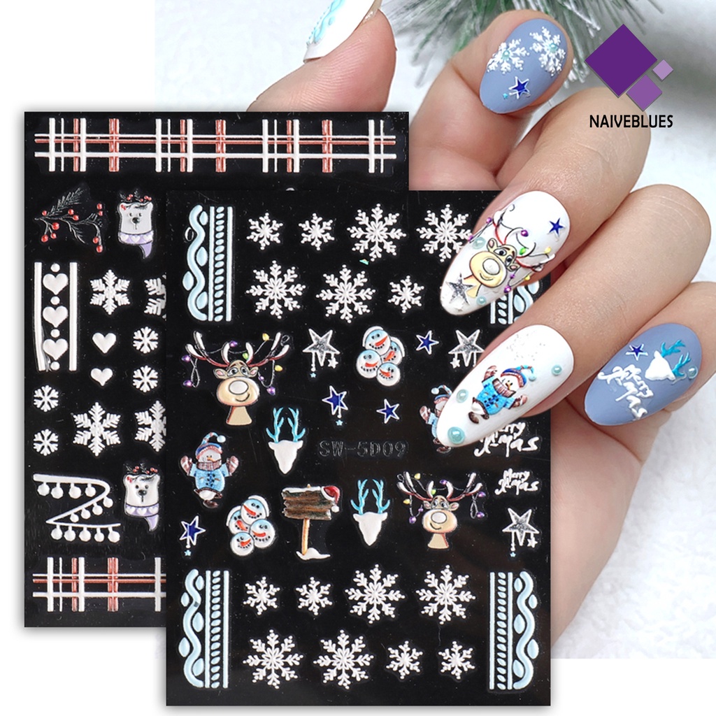 Naiveblue &gt; Stiker Kuku Motif Natal Tahan Air / Pudar Untuk Nail Art / Manicure DIY