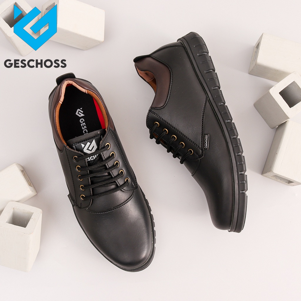 FULL BLACK |GESCHOSS| Sepatu Formal Hitam Pria Casual ORIGINAL Sepatu Kerja Kantor