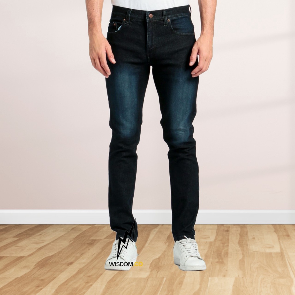 Wisdom - Celana Jeans Washed Voltage Slimfit Full Denim Elastic - Jeans panjang Pria