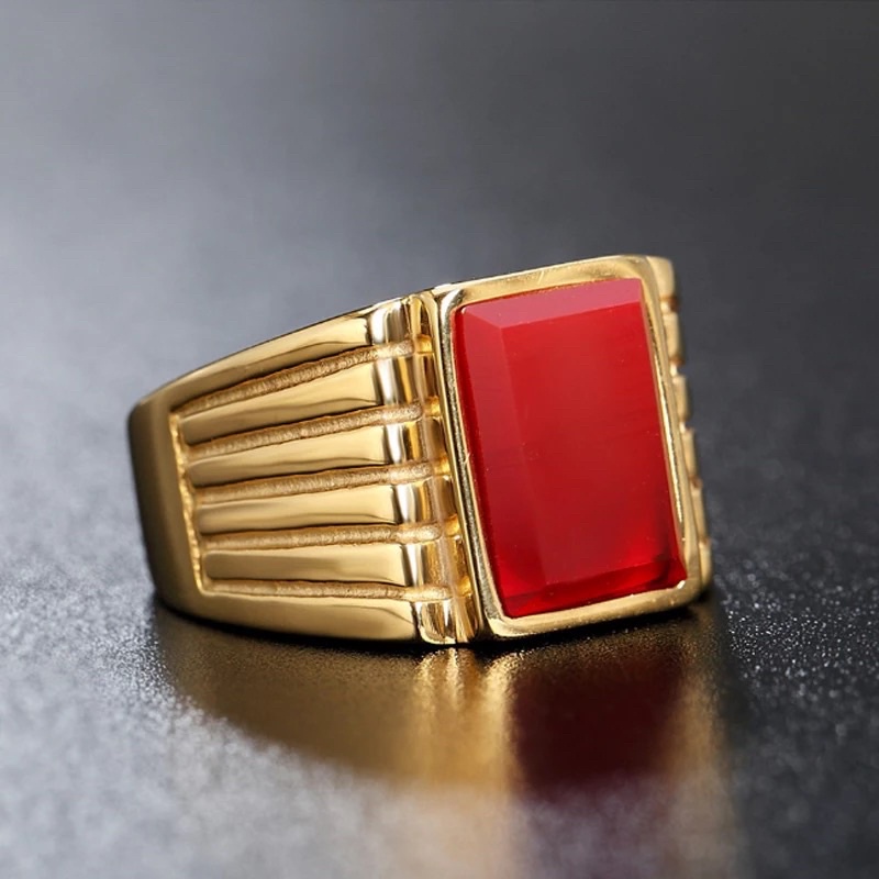 Cincin Red Rubi Ruby Merah Cubic Zirconia Gold Titanium Original Anti Luntur dan Karat