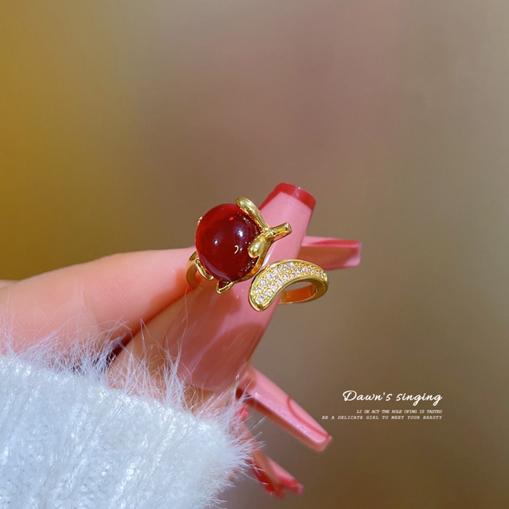 Cincin Jari Telunjuk Model Terbuka Desain Wajah Tersenyum Hias Kristalberlian Imitasizircon Merah