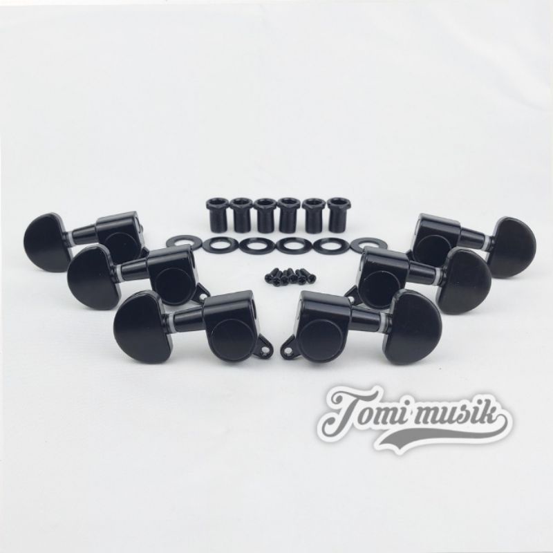 dryer gitar hitam tunning machine Head guitar 1set kanan dan kiri