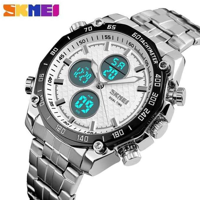 Jam Tangan Pria Full Black Skmei Original Tahan Air Led Keren Rolex - Hitam Hitam