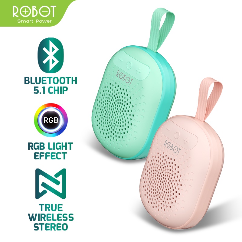 ROBOT TWS Speaker Bluetooth 5.1 Mini Portable RB20 With RGB Light Pink/Blue - Garansi Resmi 1 Tahun