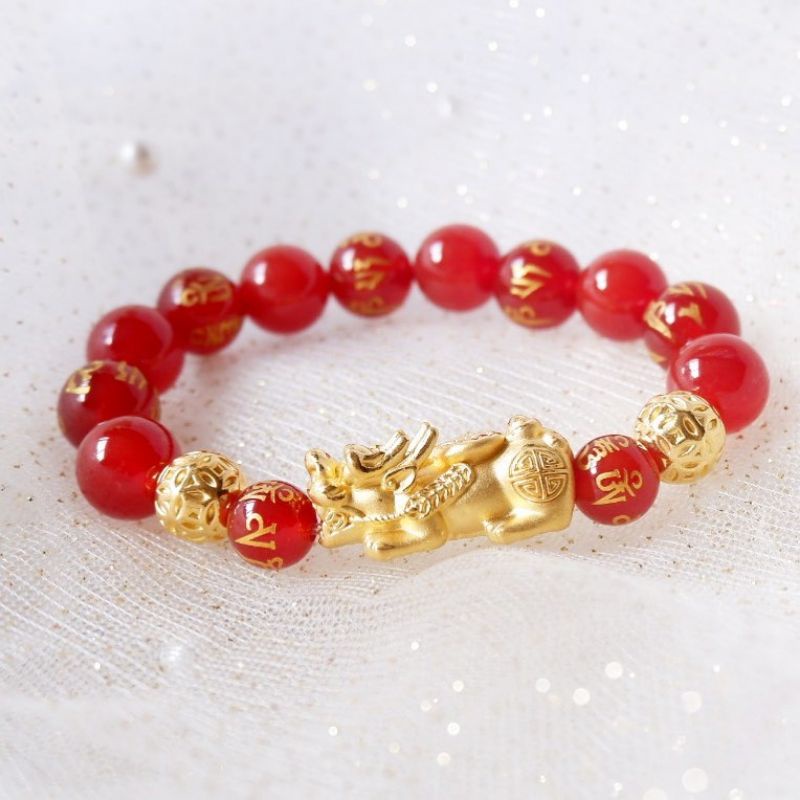 gelang cowok cewek batu serut adjustable variasi emas 24k hongkong 999 charm baby naga jilin qillin 