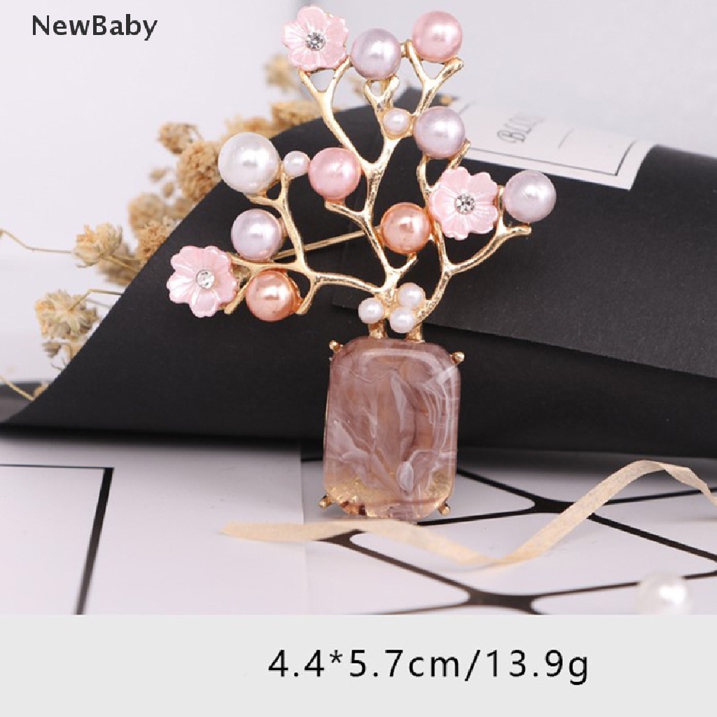 Newbaby 1pc Bros Pin Metal Bunga Plum Pink Hias Mutiara Untuk Aksesoris Kerah Pakaian Wanita