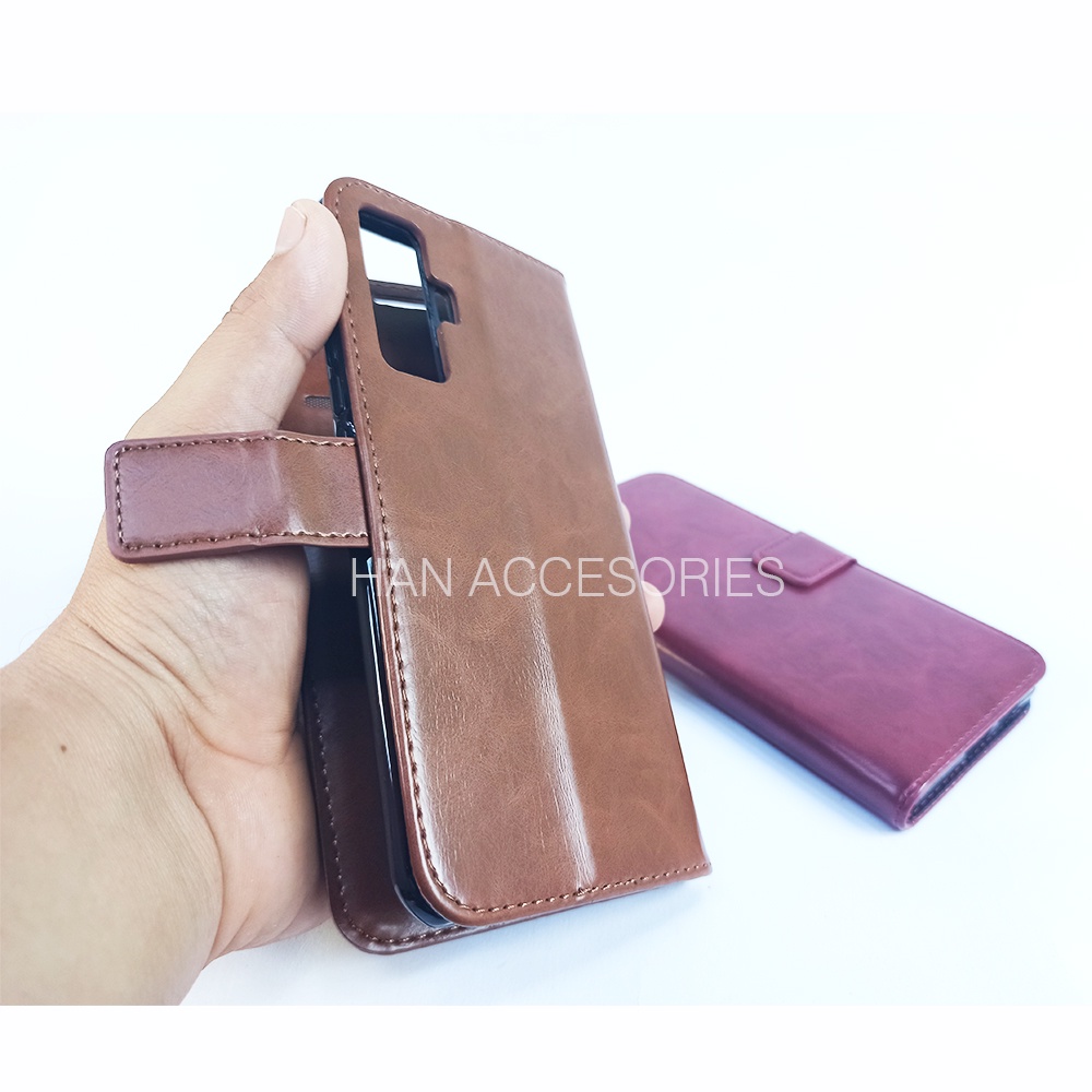 (PAKET HEMAT) Fashion Selular Flip Leather Case VIVO V20/V20 SE/X50/X50 PRO Flip Cover Wallet Case Flip Case + Nero Temperred Glass