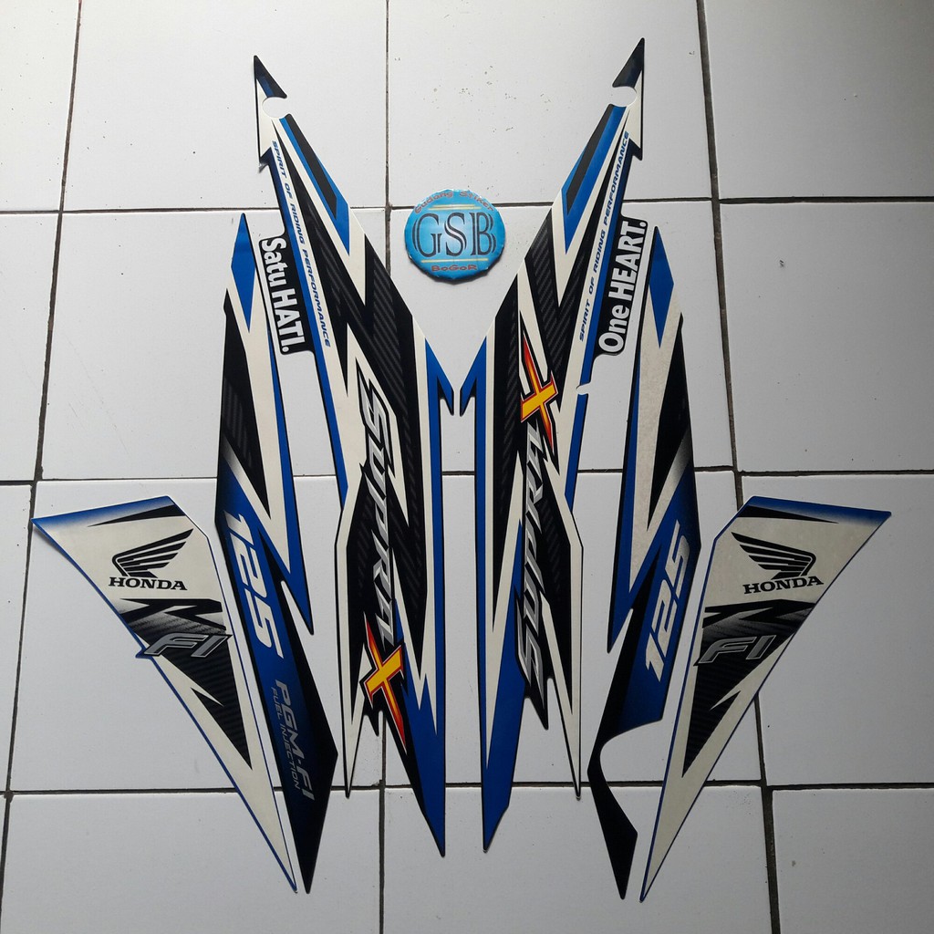 striping stiker motor honda supra x 125 fi 2014 hitam-biru
