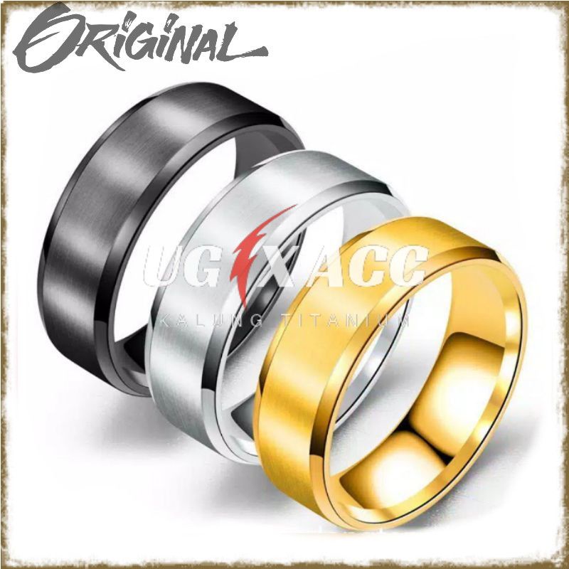 Cincin Jari Titanium Pria Wanita Couple Tunangan Nikah Kawin Silver Putih Gold Emas  Hitam Black Pol