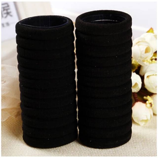 6Pcs Ikat Rambut Donat 3.5cm & 4.5cm / Kunciran Karet Rambut Warna HITAM-3