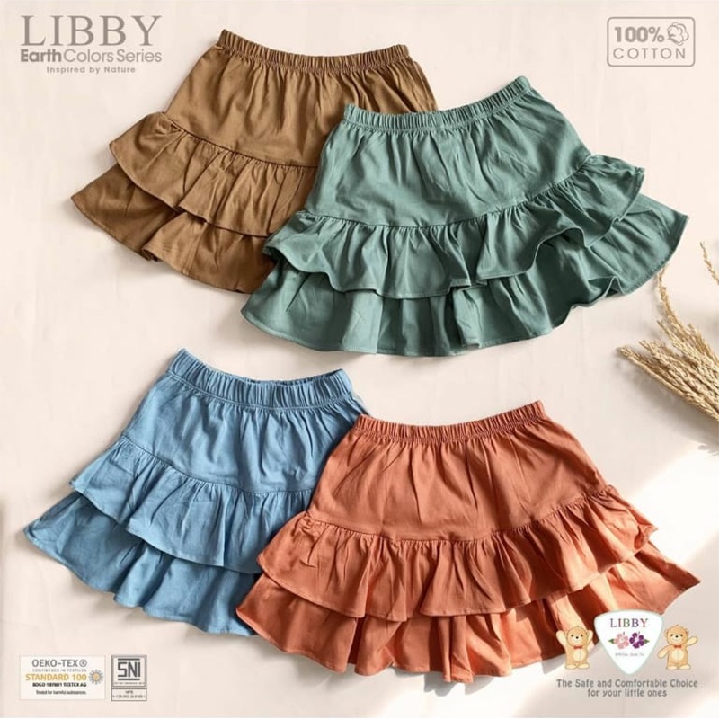 Libby Earth Colors Lilo Skirt Cotton Segiempat 3-6thn 1pcs Rok Double Ruffle Rok Anak Bayi Perempuan