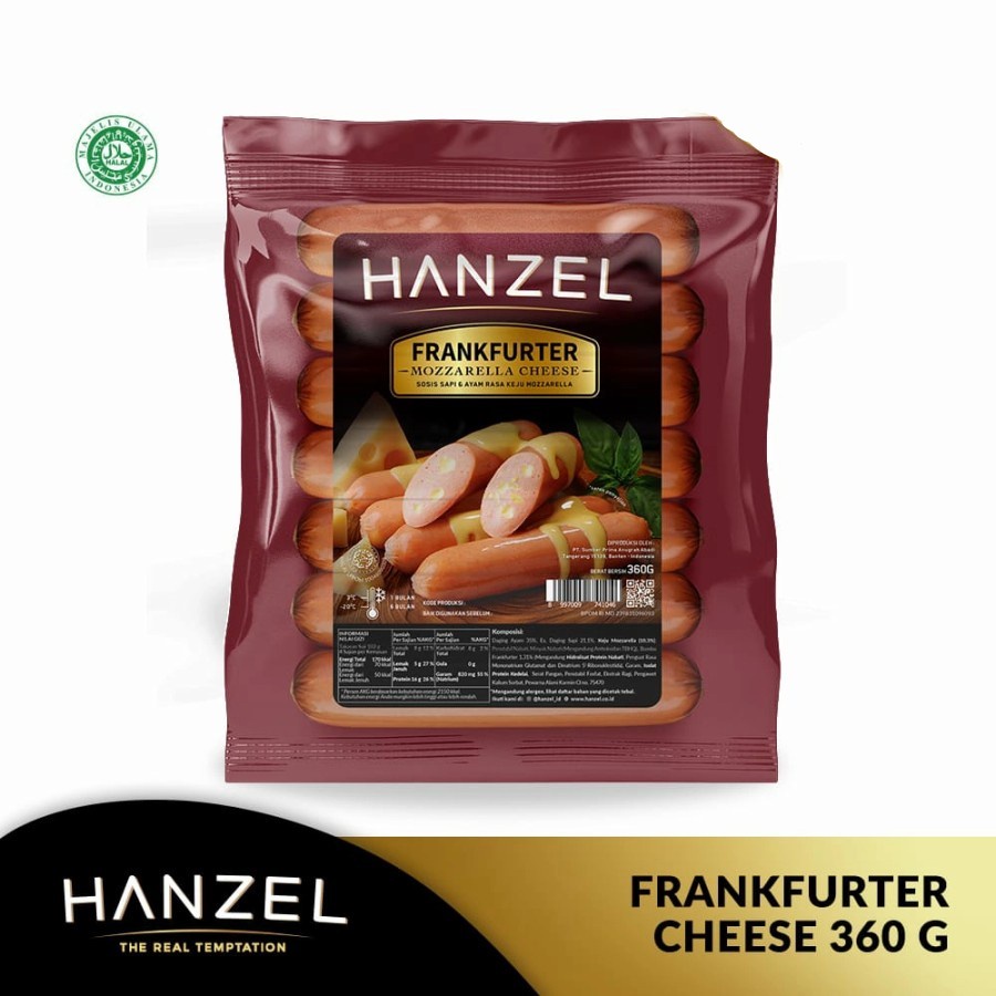 SOSIS SAPI FRANKFURTER KEJU HANZEL 360GR PREMIUM BEEF MOZARELLA CHEESE SAUSAGE 7PCS