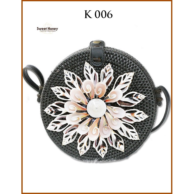 Sweet Honey ~ Grosir Tas Rotan Bulat Kerang Diameter 20cm [Bisa COD/Bayar di tempat]